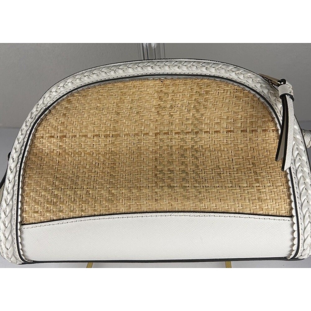 Kate Spade New York Sylvia Straw Dome Crossbody White Leather And Rafia - Picture 4 of 11